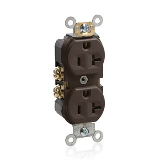 BR20 1-Phase Duplex Heavy Duty Straight Blade Receptacle, 125 V AC, 20 A, 2 Poles, 3 Wires, Brown