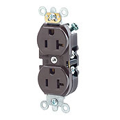 BR20-I 1-Phase Duplex Heavy Duty Straight Blade Receptacle, 125 V AC, 20 A, 2 Poles, 3 Wires, Ivory