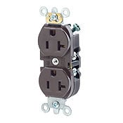 BR20-W 1-Phase Duplex Heavy Duty Straight Blade Receptacle, 125 V AC, 20 A, 2 Poles, 3 Wires, White