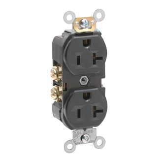 BR20-E Heavy Duty Narrow Body Duplex Receptacle, 125 V AC, 20 A, 2 Poles, 3 Wires, Black