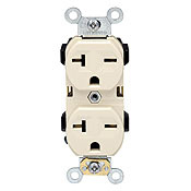 5824-I 1-Phase Duplex Heavy Duty Straight Blade Receptacle, 250 VAC, 20 A, 2 Poles, 3 Wires, Ivory
