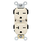 20 Amp, 250 Volt, Narrow Body Duplex Receptacle, Straight Blade, Commercial Grade, Self Grounding, Ivory