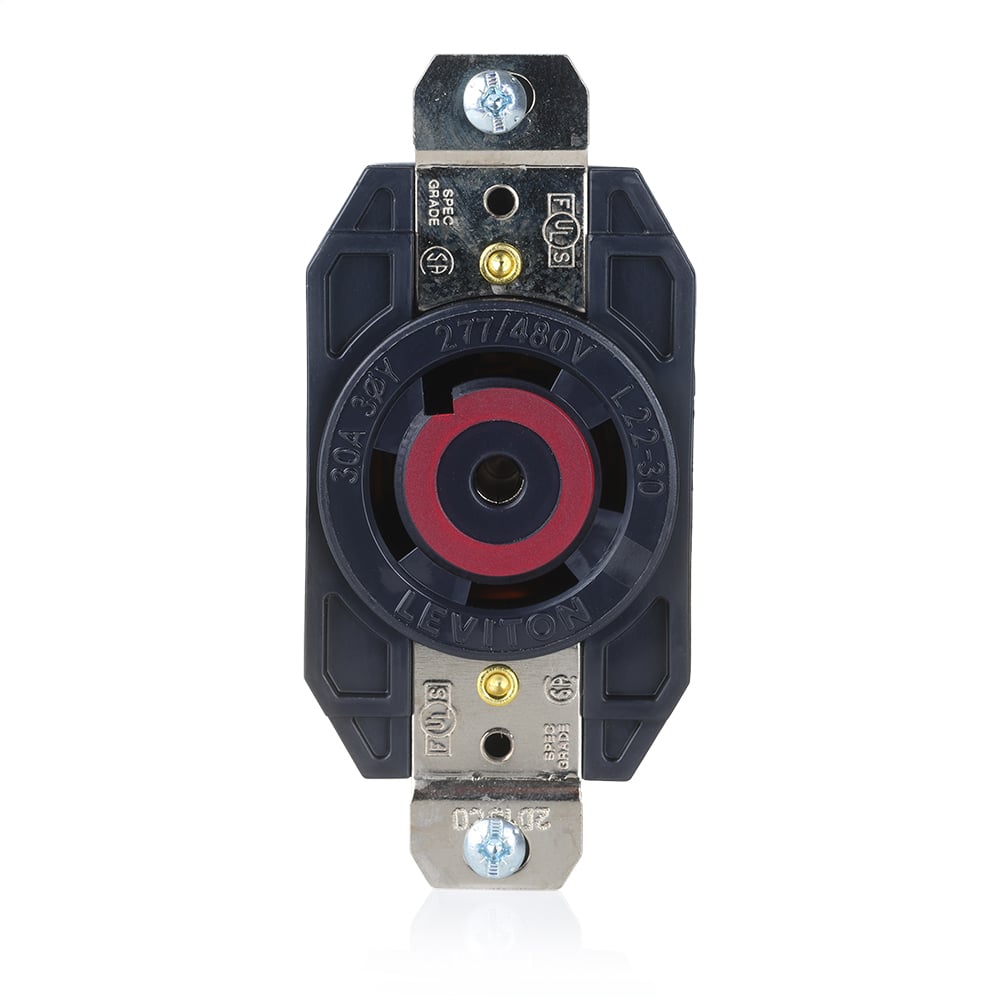 2820 3-Phase Y Grounding Locking Receptacle, 277/480 V AC, 30 A, 4 Poles, 5 Wires, Black