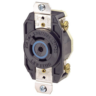 2510 3-Phase Y Grounding Locking Receptacle, 120/208 V AC, 20 A, 4 Poles, 5 Wires, Black
