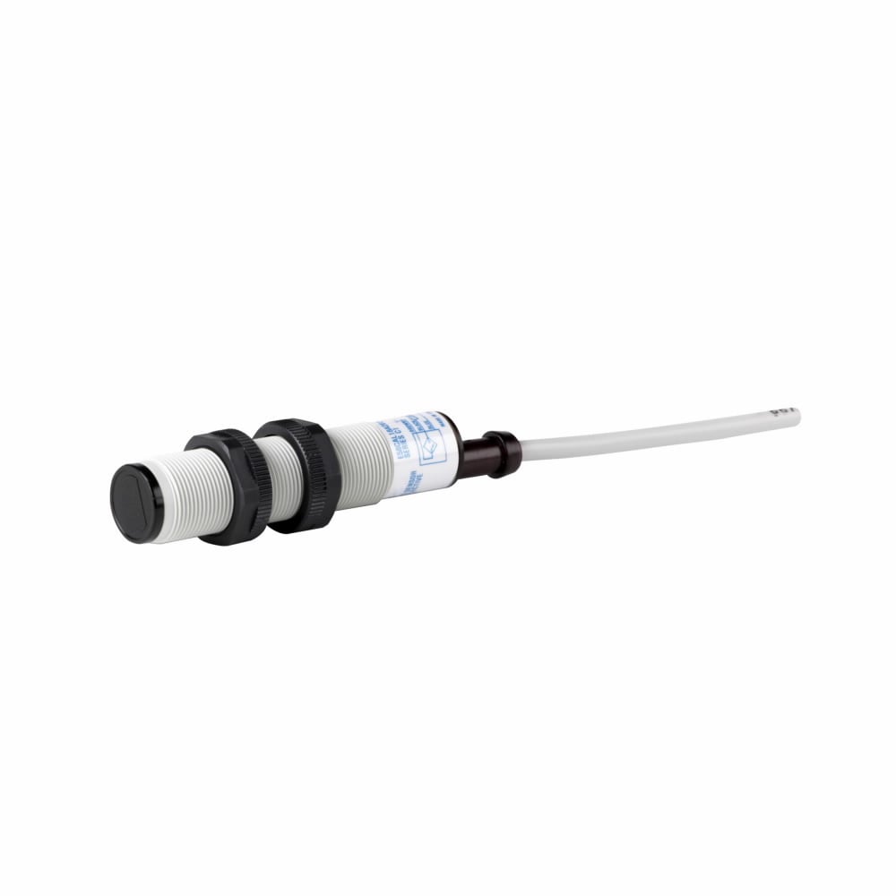 E58CAL18A2D2 3/4-Wire Straight Photoelectric Sensor, Tubular Shape, 8 in, Infrared Sensing Beam, 10 ms Response, AC L1 Switch/DC NPN Open Collector Output
