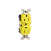 53CM-62 Corrosion Resistant Duplex Extra Heavy Duty Self-Grounding Wide Body Straight Blade Receptacle, 125 V AC, 20 A, 2 Poles, 3 Wires, Yellow