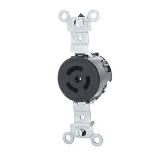 7582-G Extra Heavy Duty Grounding Single Locking Receptacle, 125/250 V AC, 10/15 A, 3 Poles, 3 Wires, Black