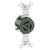7582 Extra Heavy Duty Non-Grounding Single Locking Receptacle, 125/250 V AC, 10/15 A, 3 Poles, 3 Wires, Black