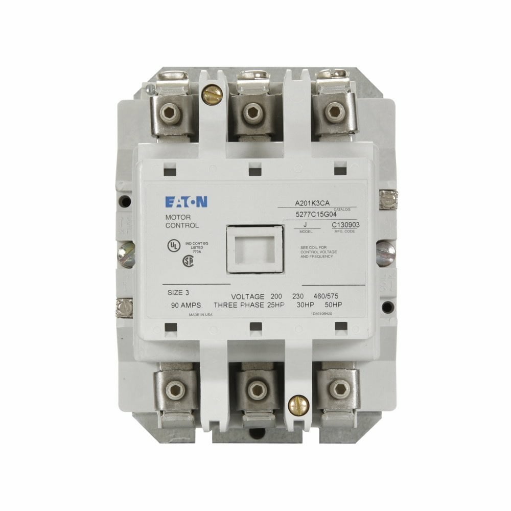 A201K3CA Full Voltage Non-Reversing NEMA Contactor, 110/120 V AC V Coil, 90 A, 1NO Contact, 3 Poles