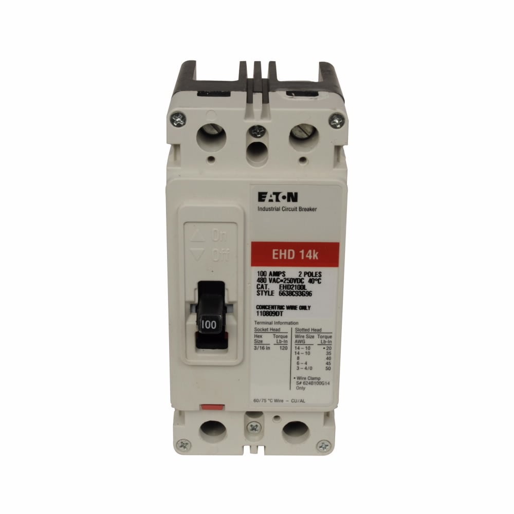 EHD2070L C Series Type EHD Molded Case Circuit Breaker, 480 V AC/250 V DC, 70 A, 14/18 kA Interrupt, 2 Poles, Thermal Magnetic Trip
