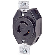7310-B Extra Heavy Duty Non-Grounding Single Locking Receptacle, 125/250 V AC, 20 A, 3 Poles, 3 Wires, Black