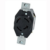 7410-BG 3-Phase Extra Heavy Duty Grounding Single Locking Receptacle, 120/208 V AC, 20 A, 4 Poles, 4 Wires, Black