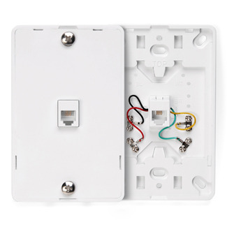 40214-W Modular Screw Terminal Telephone Wall Jack With Plastic Base, 1 Gangs, 3 in W, Plastic, Box Mount
