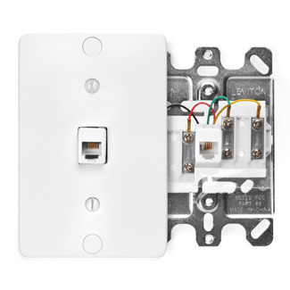 40257-W Modular Screw Terminal Telephone Wall Phone Jack With Metal Base, 1 Gangs, Plastic, Box Mount