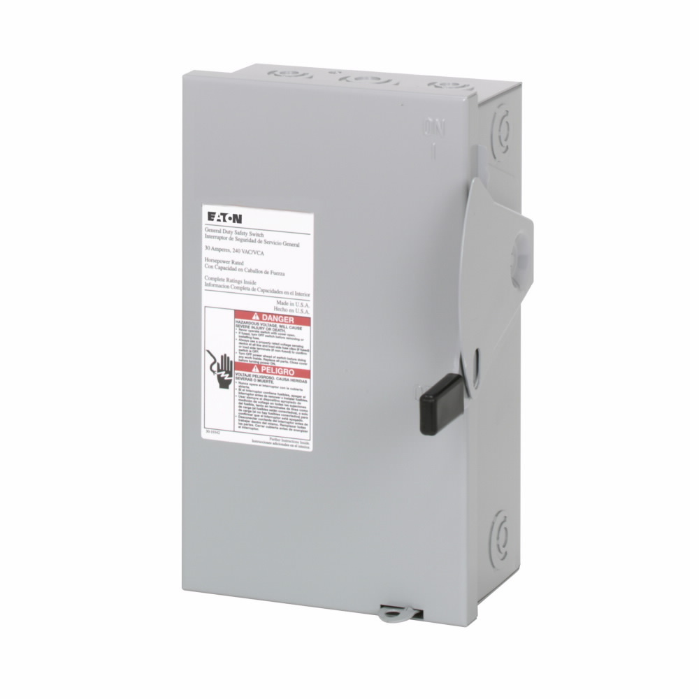 DG221NGB DG Series Cartridge Fusible General Duty Safety Switch, 240 V AC, 30 A, 1/2 to 3 hp, 3 to 7-1/2 hp, DPST Contact, 2 Poles