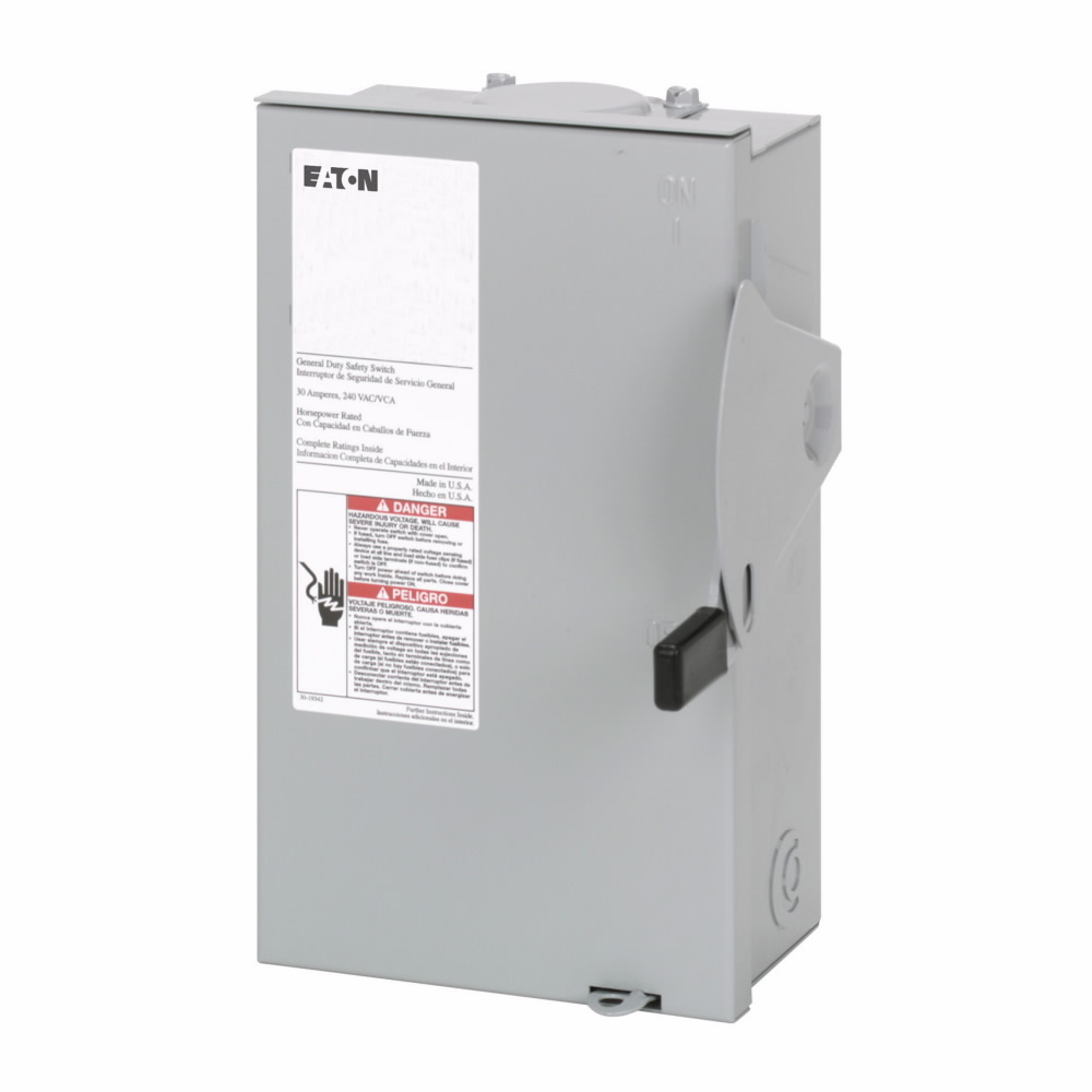 DG221NRB DG Series Cartridge Fusible General Duty Safety Switch, 240 V AC, 30 A, 1/2 to 3 hp, 3 to 7-1/2 hp, DPST Contact, 2 Poles