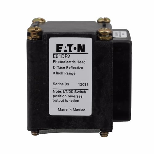 E51DP2 Right Angle Modular Sensor Head, Photoelectric/Diffuse Reflective Sensor, 9 in, 20 ms AC/DC ON, 30 to 22 ms AC/DC OFF Response