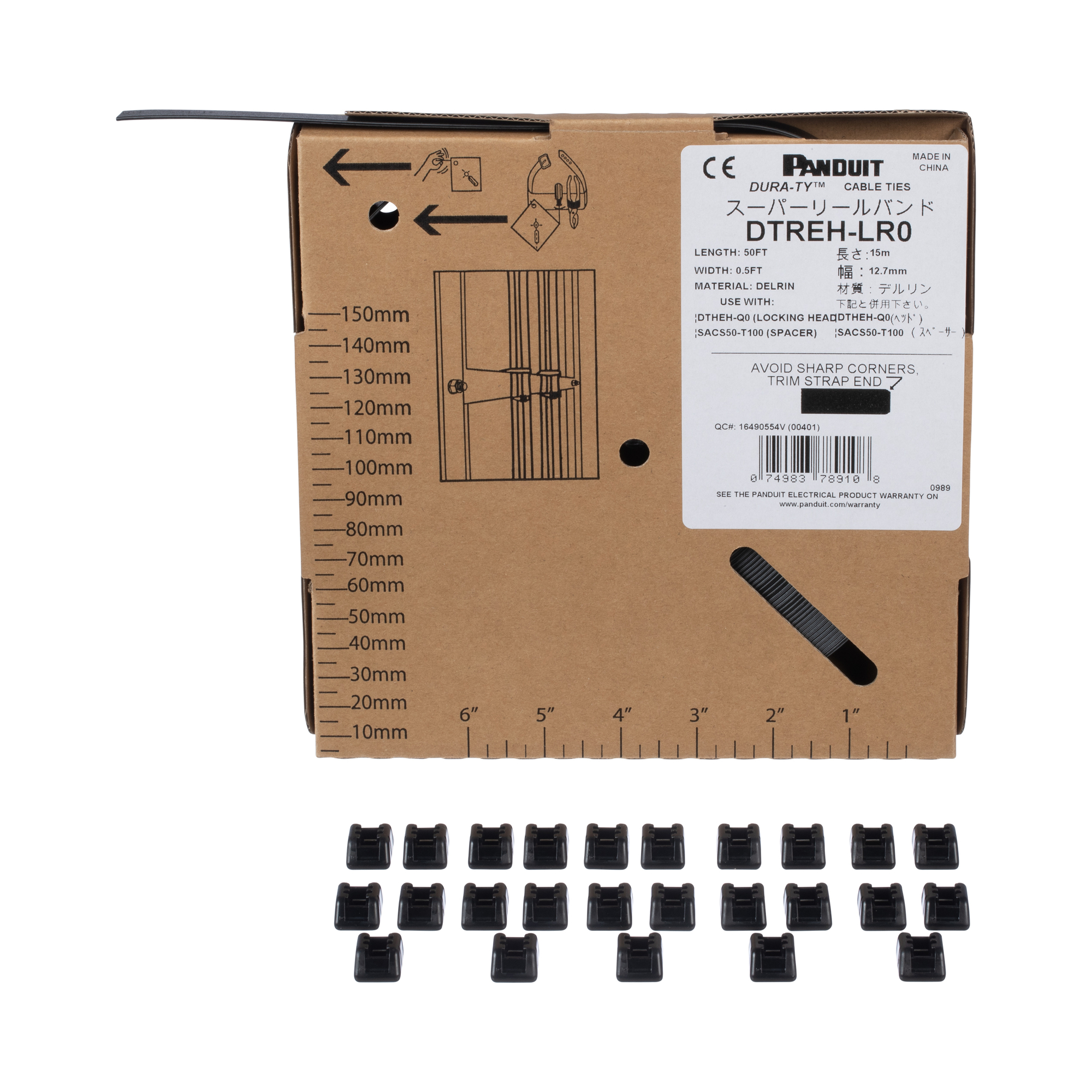 DTKEH-0 Dura-Ty DT Series Extra Heavy Locking Cable Tie Kit, 50 Pieces, Acetal, Black