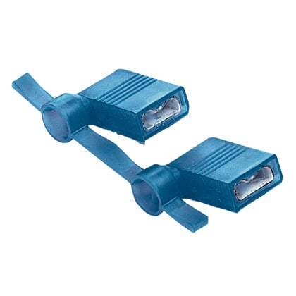 DNFR14250FIB-KD Reel Smart Type DNFR-FIB Reel Vibration-Resistant Female Disconnect, 14 AWG Conductor, 0.25 in W x 0.032 in THK Tab, Butted Seam/Funnel Entry Barrel, Brass, Blue, Fully Insulated