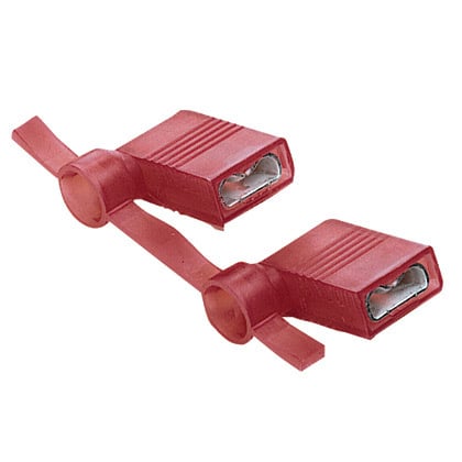 DNFR18250FIB-KD Reel Smart Type DNFR-FIB Reel Vibration-Resistant Female Disconnect, 18 AWG Conductor, 0.25 in W x 0.032 in THK Tab, Butted Seam/Funnel Entry Barrel, Brass, Red, Fully Insulated