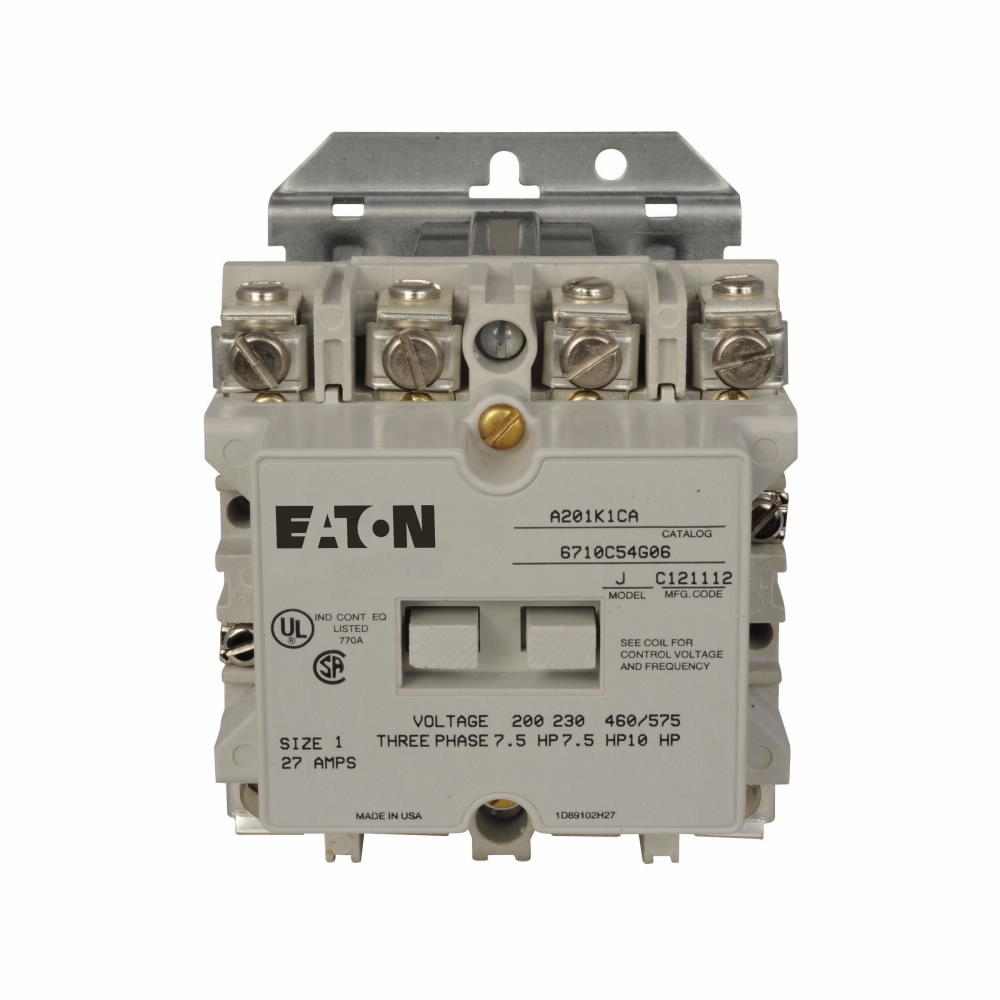 A201K1CA Full Voltage Non-Reversing NEMA Contactor, 110/120 V AC V Coil, 27 A, 1NO Contact, 3 Poles