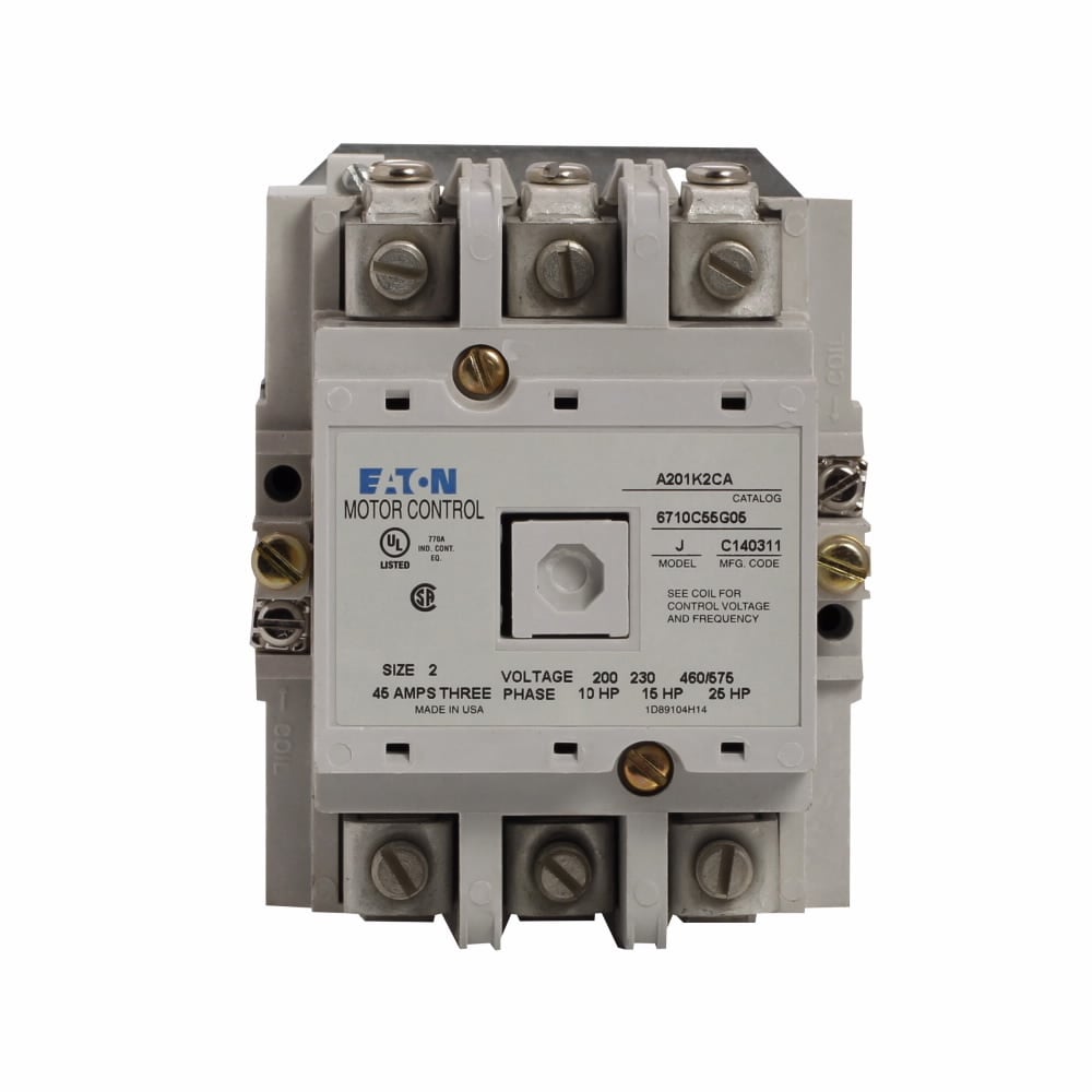 A201K2CA Full Voltage Non-Reversing NEMA Contactor, 110/120 V AC V Coil, 45 A, 1NO Contact, 3 Poles