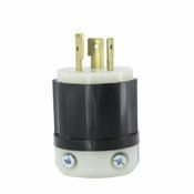 3721 1-Phase Cable Mount Grounding Locking Plug, 347 V AC, 20 A, 2 Poles, 3 Wires, Black/White