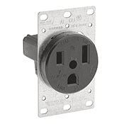5374 Extra Heavy Duty Grounding Straight Blade Receptacle, 250 VAC, 50 A, 2 Poles, 3 Wires, Black