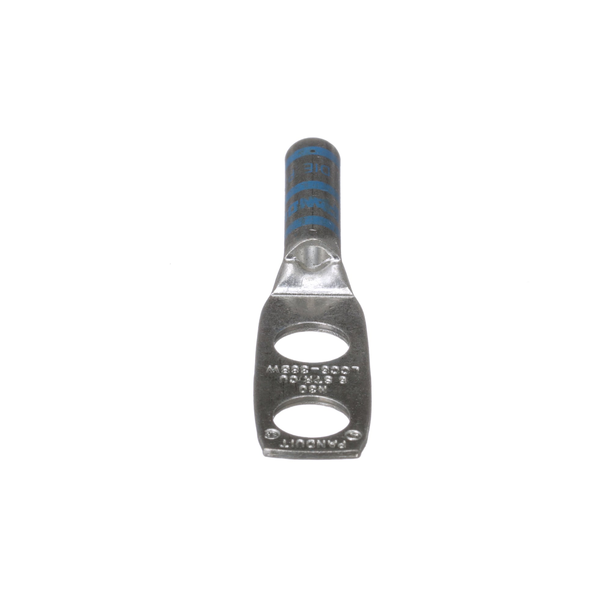 LCC6-38BW-L Pan-Lug LCC-W 2-Hole Compression Connector Lug, 6 AWG Stranded Copper Conductor, Die Code: P24, 3/8 in Stud, Tin Plated Copper