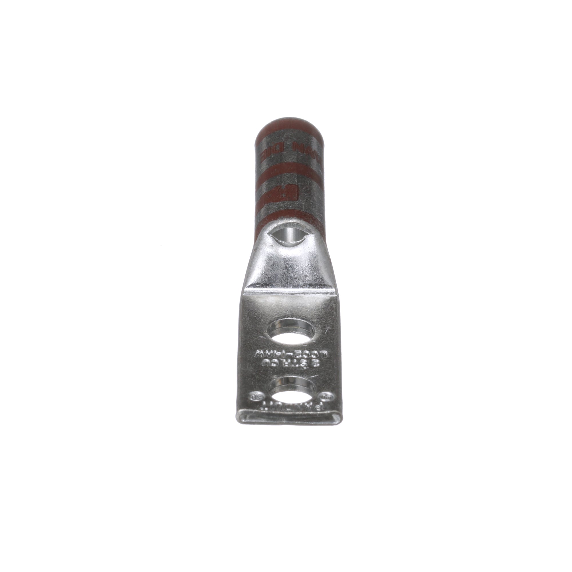 LCC2-14AW-Q Pan-Lug LCC-W 2-Hole Compression Connector Lug, 2 AWG Stranded Copper Conductor, Die Code: P33, 42.826 in Stud, Tin Plated Copper