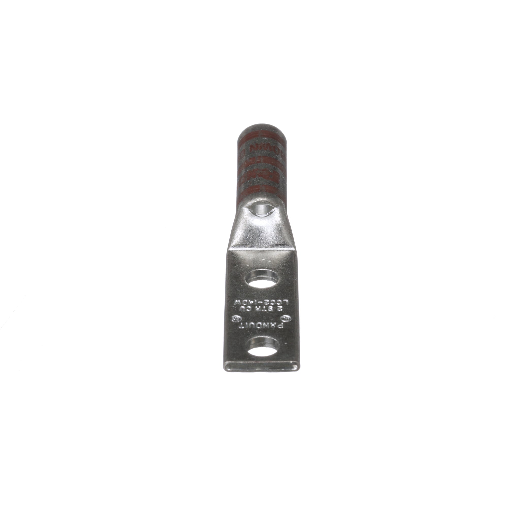 LCC2-14DW-Q Pan-Lug LCC-W 2-Hole Compression Connector Lug, 2 AWG Stranded Copper Conductor, Die Code: P33, 42.826 in Stud, Tin Plated Copper