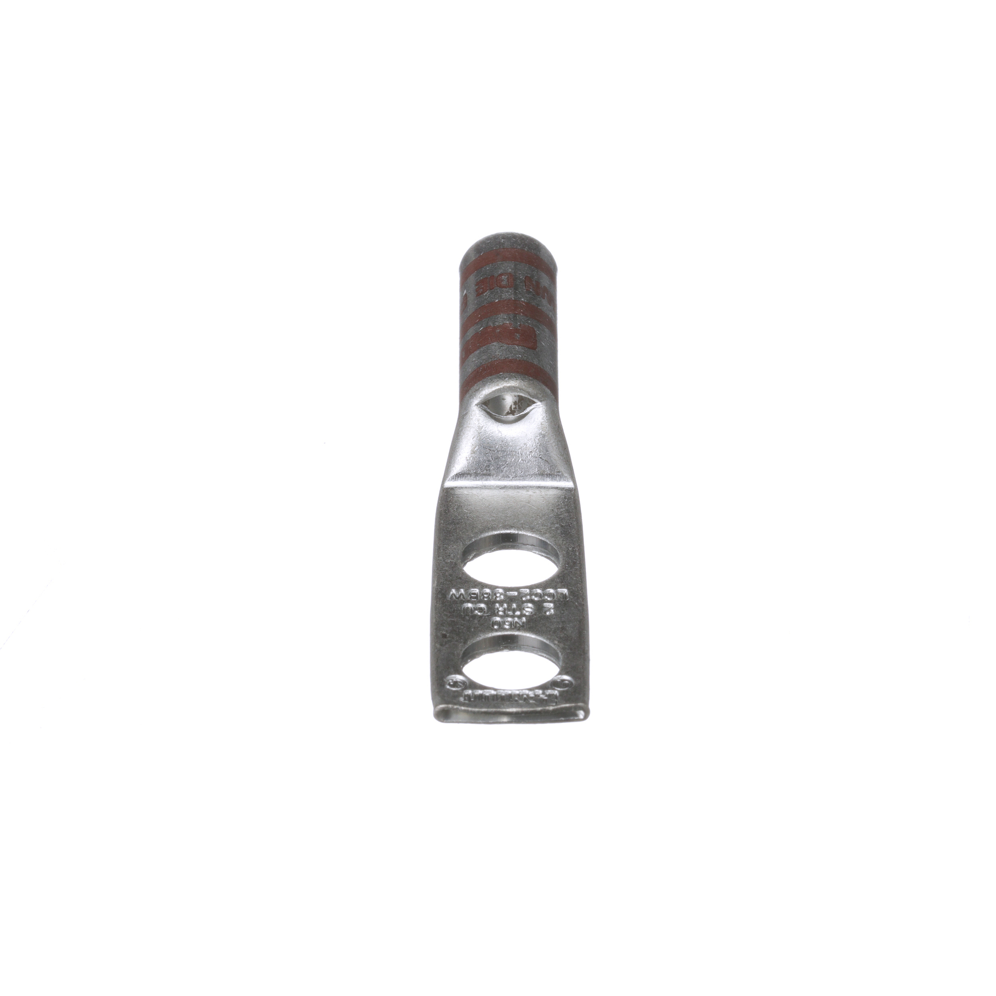 LCC2-38BW-Q Pan-Lug 2-Hole Compression Connector Lug, 2 AWG Copper Conductor, Die Code: P33, 42.95 in Stud, Tin Plated Copper