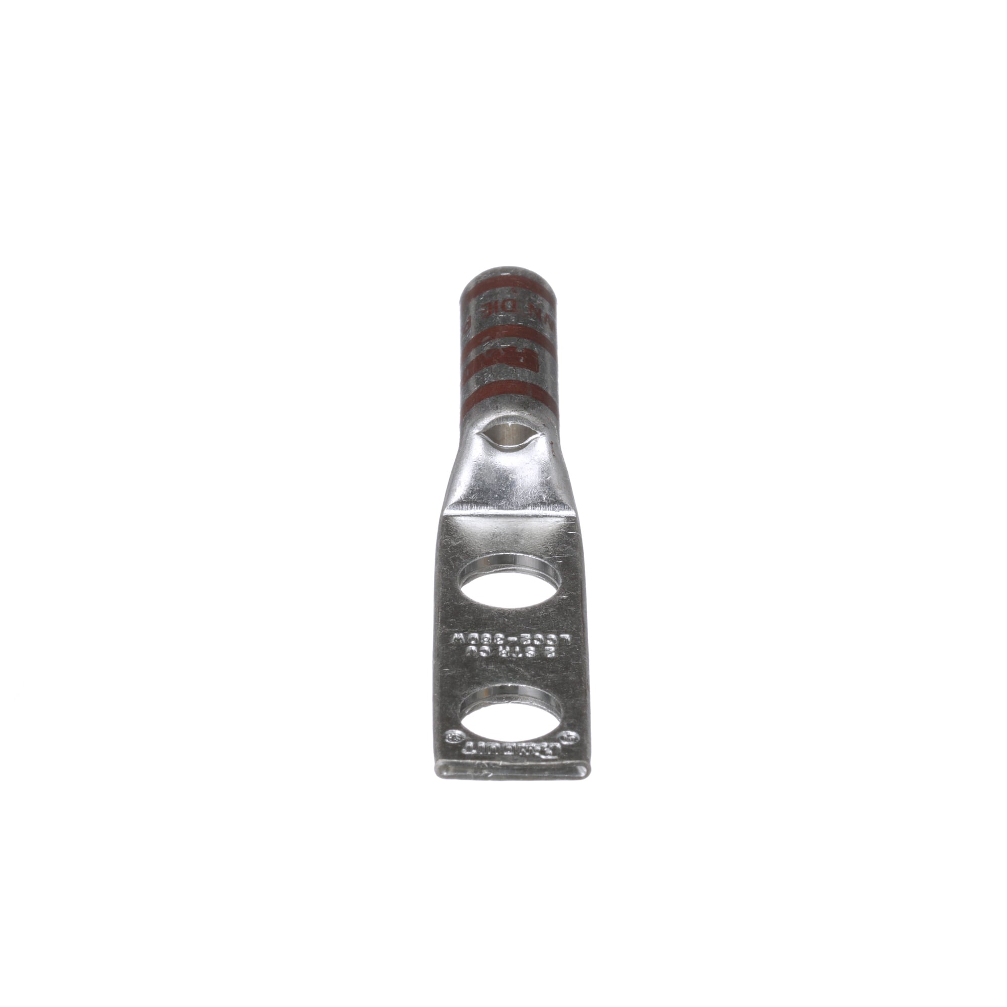 LCC2-38DW-Q Pan-Lug LCC-W 2-Hole Compression Connector Lug, 2 AWG Stranded Copper Conductor, Die Code: P33, 3/8 in Stud, Tin Plated Copper