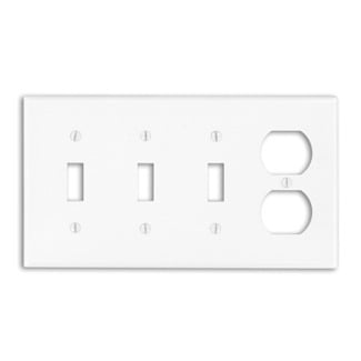 P38-W Standard Size Combination Wall Plate, 4 Gangs, 8.19 in W x 4.5 in H, Thermoset, White