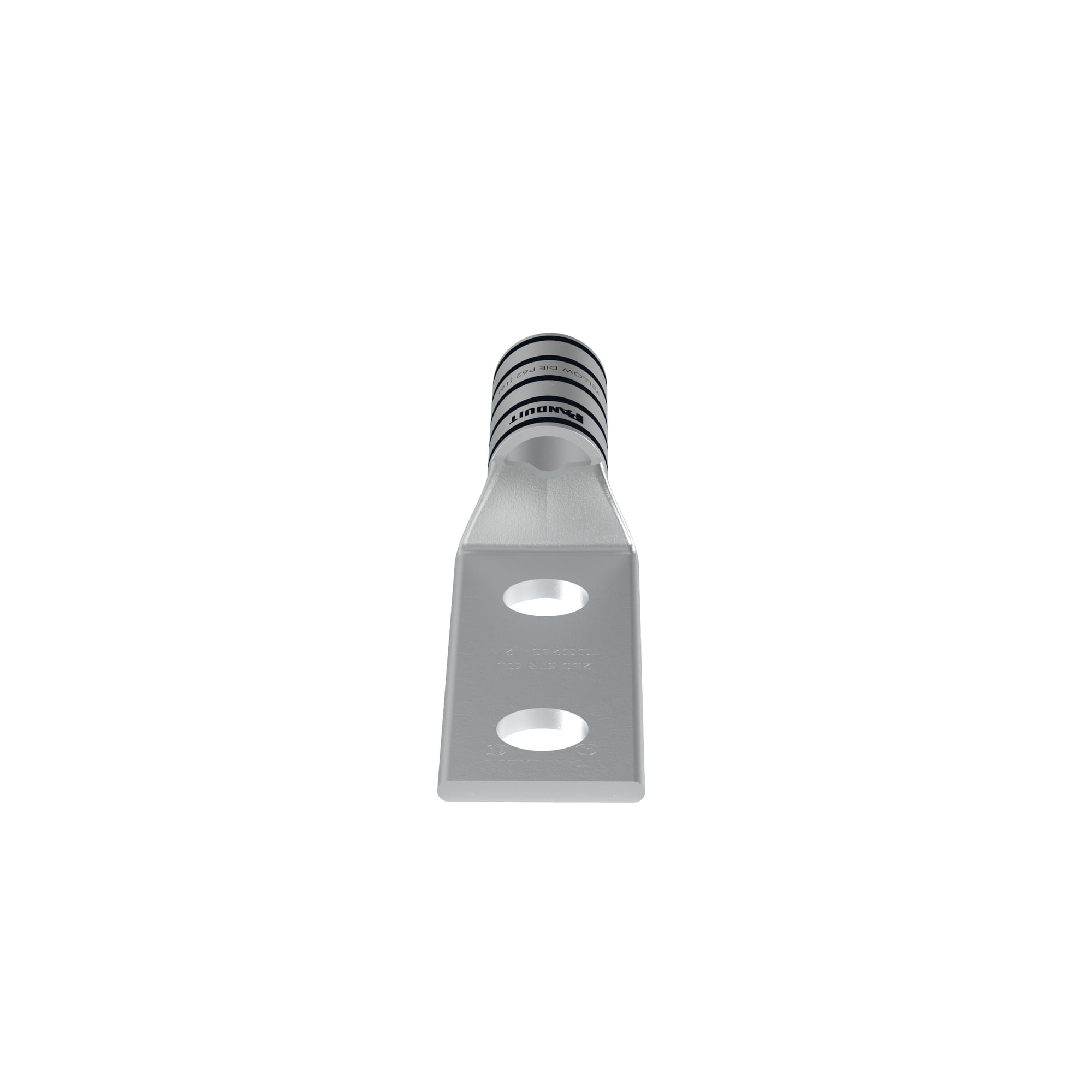 LCC250-12W-X Pan-Lug LCC-W 2-Hole Compression Lug Connector With Inspection Window, 250 kcmil Stranded Copper Conductor, Die Code: P62, 1/2 in Stud, Tin Plated Copper