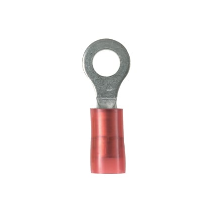 Pan-Term PN18-8R-C Ring Terminal, Red, Nylon, 18-22 AWG, #8 Stud, PK100