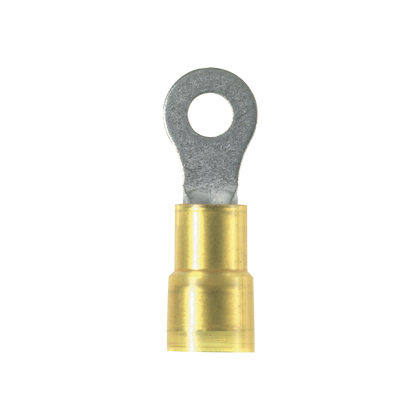 PN10-10RX-L Pan-Term Type PN-RX Ring Terminal, 12 AWG Conductor, 1.13 in L, Brazed Seam/Expanded Entry/Insulation Support/Internal Serration Barrel, Copper, Yellow