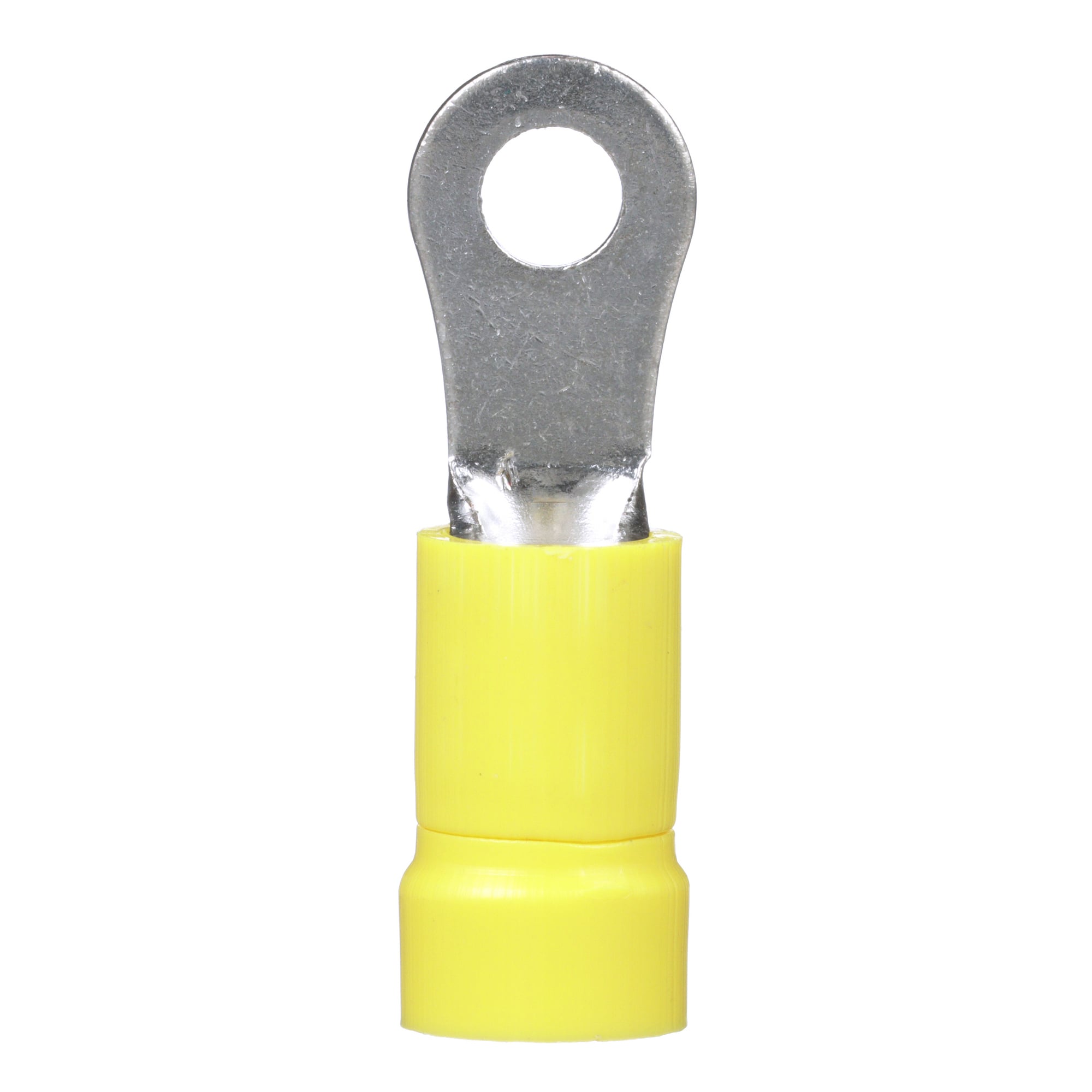 PV10-6R-D Pan-Term Type PV-R Loose Piece Ring Terminal, 10 AWG Conductor, 1.05 in L, Brazed Seam/Funnel Entry/Internal Serration Barrel, Copper, Yellow