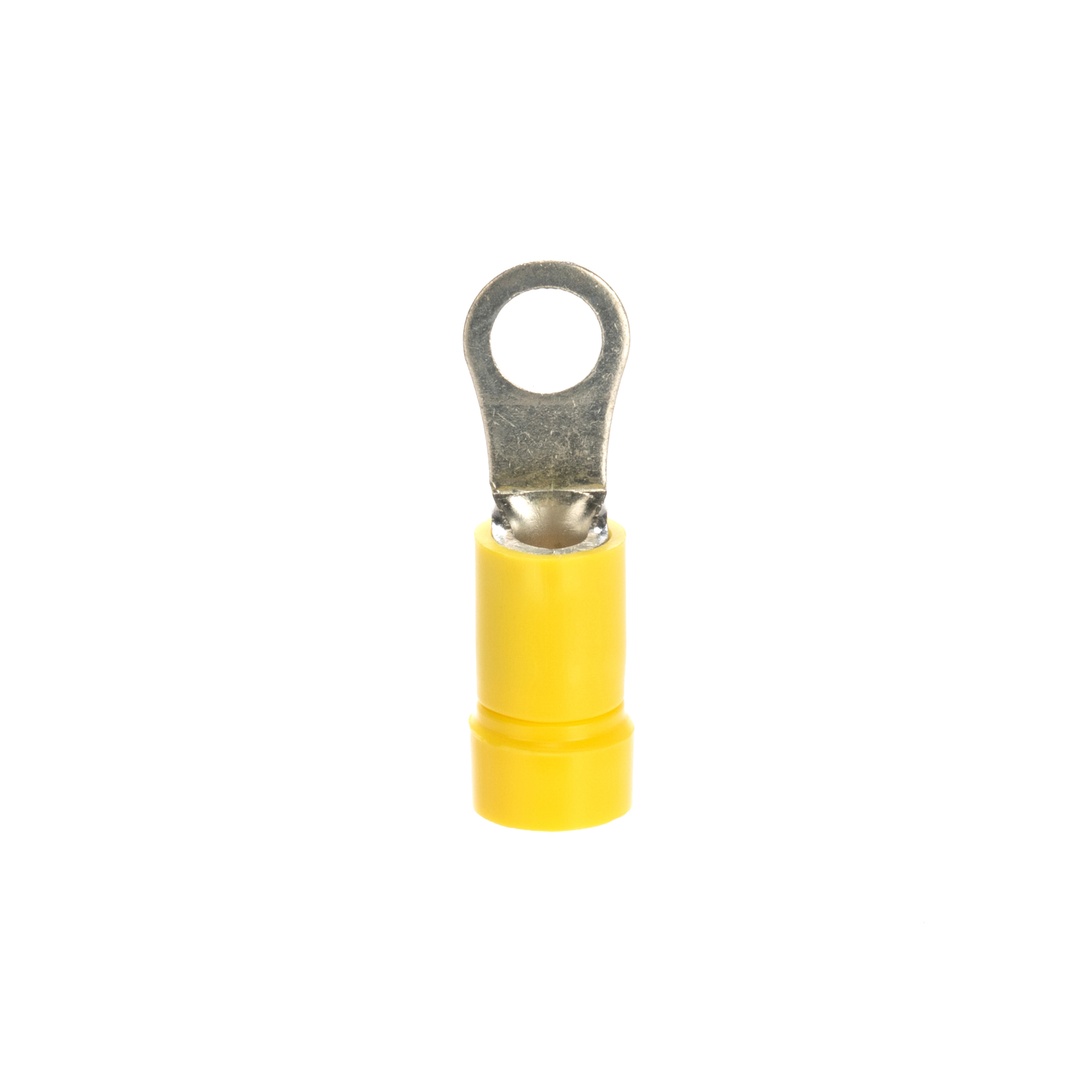 PV10-10R-D Pan-Term Type PV-R Loose Piece Ring Terminal, 10 AWG Conductor, 1.05 in L, Brazed Seam/Funnel Entry/Insulation Support/Internal Serration Barrel, Copper, Yellow