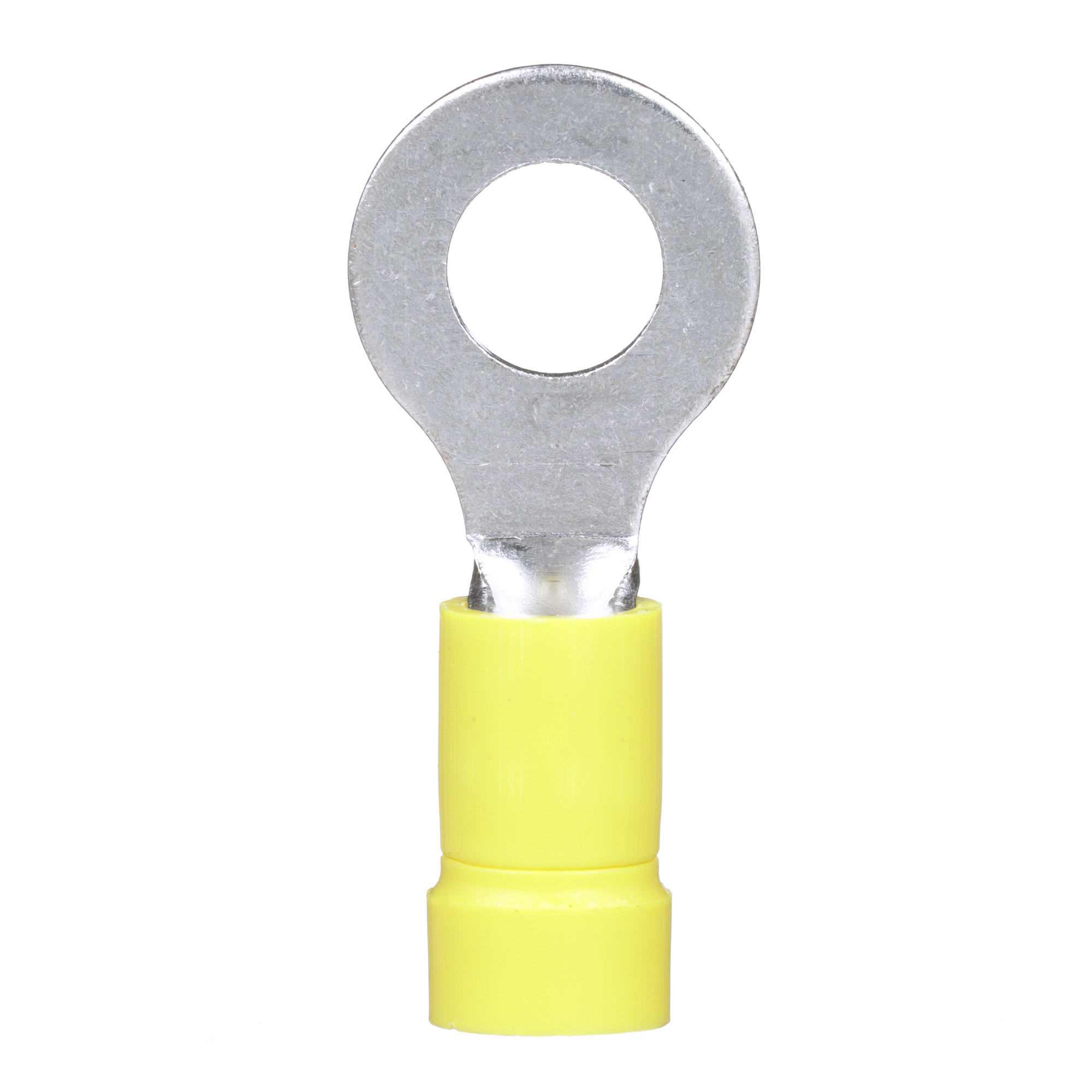 PV10-14R-D Pan-Term Type PV-R Loose Piece Ring Terminal, 12 to 10 AWG Conductor, 1.23 in L, Brazed Seam/Funnel Entry/Insulation Support/Internal Serration Barrel, Copper, Yellow