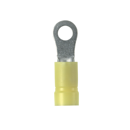 PV10-56R-L Pan-Term Type PV-R Loose Piece Ring Terminal, 10 AWG Conductor, 1.23 in L, Brazed Seam/Funnel Entry/Insulation Support/Internal Serration Barrel, Copper, Yellow