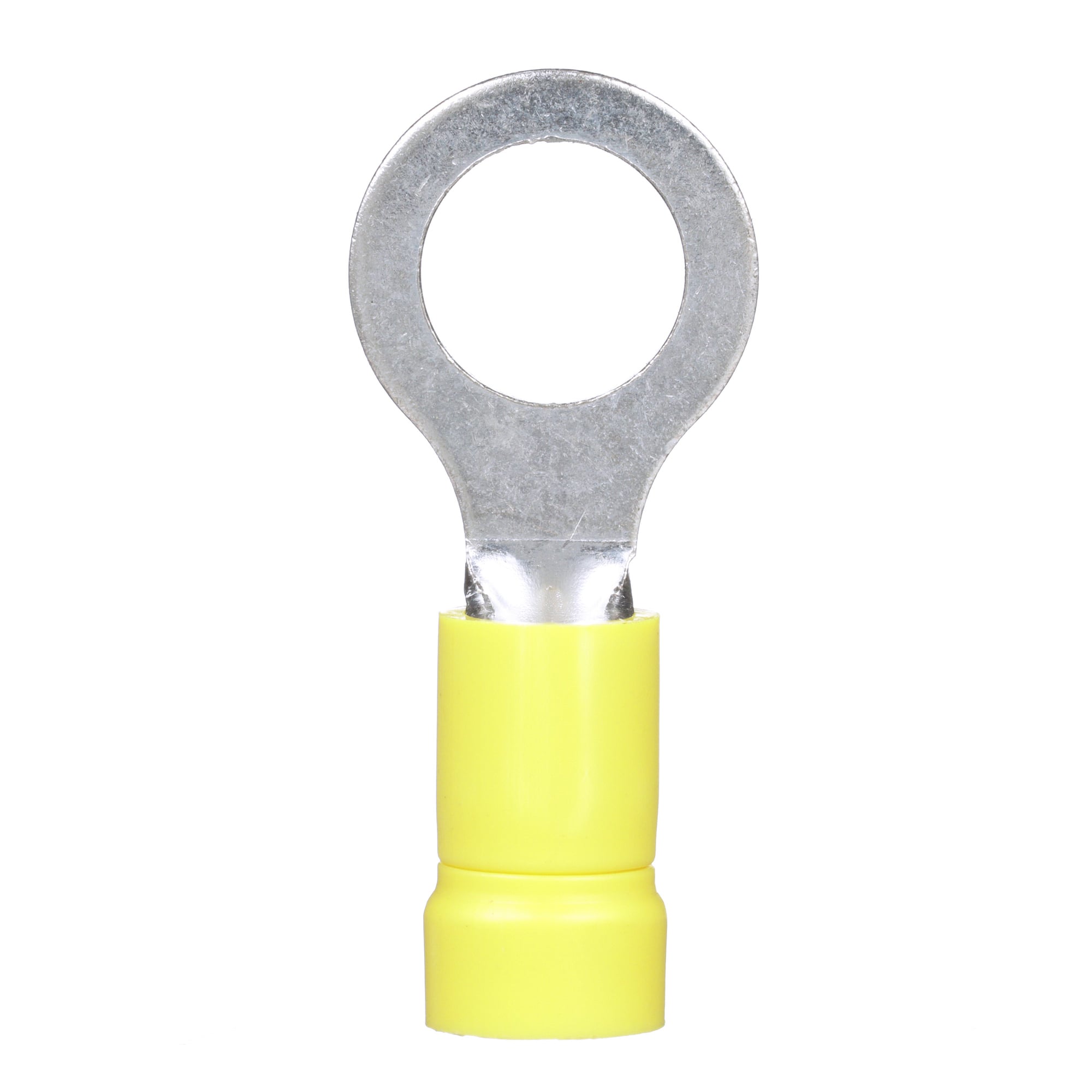 PV10-56R-D Pan-Term Type PV-R Loose Piece Ring Terminal, 10 AWG Conductor, 1.23 in L, Brazed Seam/Funnel Entry/Internal Serration Barrel, Copper, Yellow