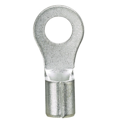 P14-10R-C Pan-Term Type P-R Non-Insulated Ring Terminal, 14 AWG Conductor, 0.71 in L, Brazed Seam/Standard/Internal Serration/Insulation Support Barrel, Copper, Silver