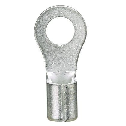 P14-10R-M Pan-Term Type P-R Non-Insulated Ring Terminal, 14 AWG Conductor, 0.71 in L, Brazed Seam/Serrated/Standard/Internal Serration/Insulation Support Barrel, Copper, Silver