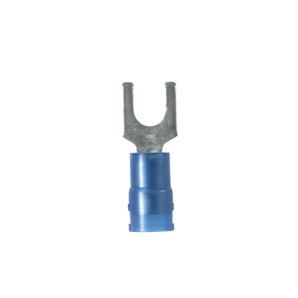 Pan-Term PN14-6F-C Fork Terminal, Blue, Nylon, 14-18 AWG, #6 Stud, PK100