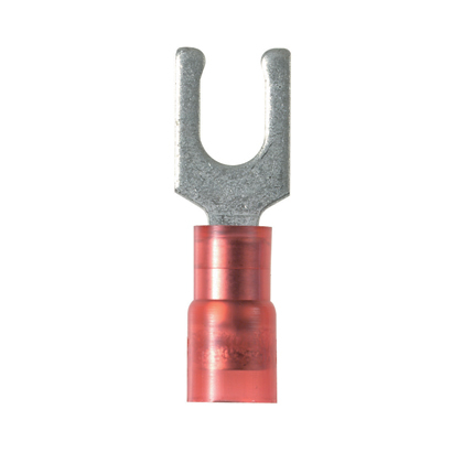 PN18-8LF-C Pan-Term Loose Piece Fork Terminal, #18 Conductor, 0.89 in L, Internal Serration/Sleeve/Standard Barrel, Copper, Red