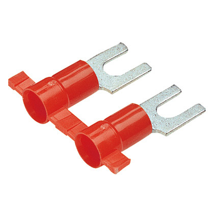 Reel Smart PV18-6FNB-3K Fork Terminal, Narrow, Red, Vinyl, 18-22 AWG, #6 Stud