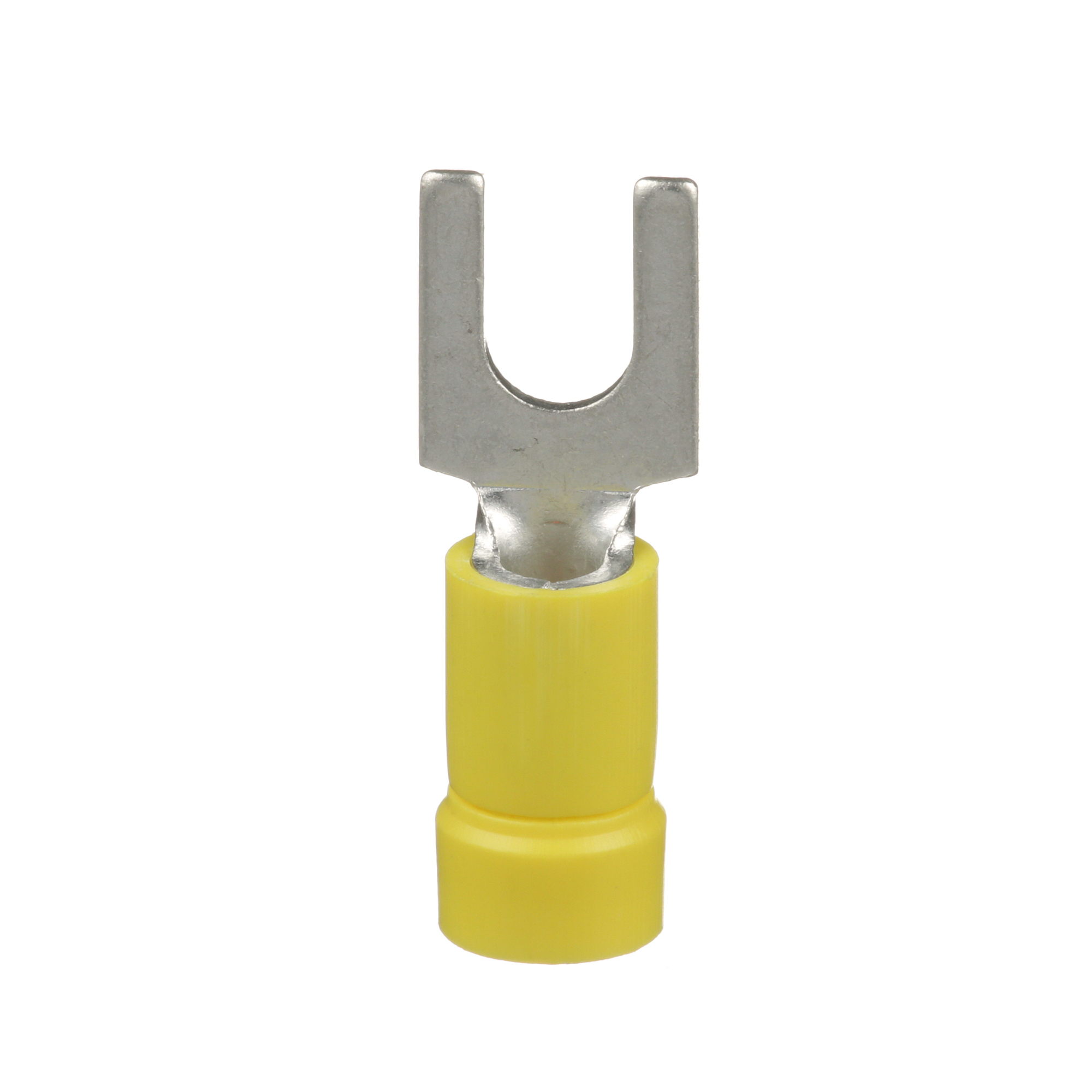 PV10-10F-D Pan-Term Loose Piece Fork Terminal, #10 Conductor, 1.04 in L, Brazed Seam/Funnel Entry/Internal Serration Barrel, Copper, Yellow