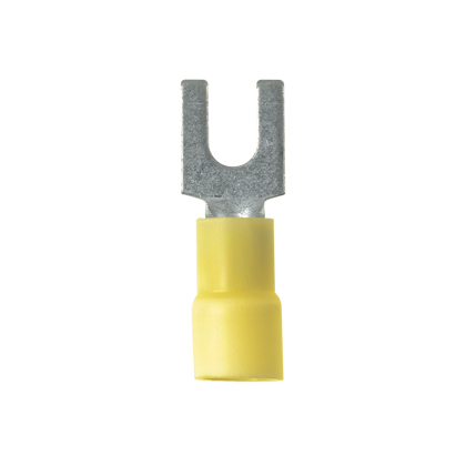 PV10-10FX-L Pan-Term PV-FX Loose Piece Fork Terminal, #10 Conductor, 1.11 in L, Brazed Seam/Funnel Entry Barrel, Copper, Yellow