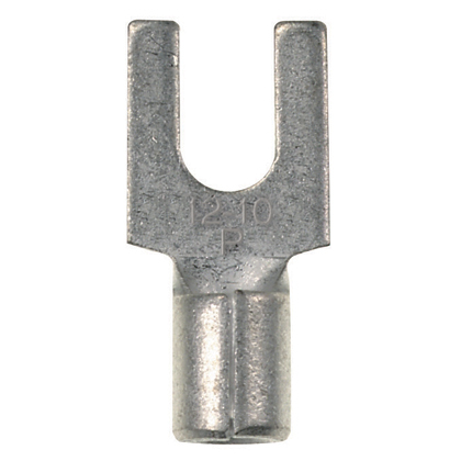P10-14F-L Pan-Term Loose Piece Non-Insulated Fork Terminal, #10 Conductor, 0.89 in L, Brazed Seam Barrel, Copper, Metallic